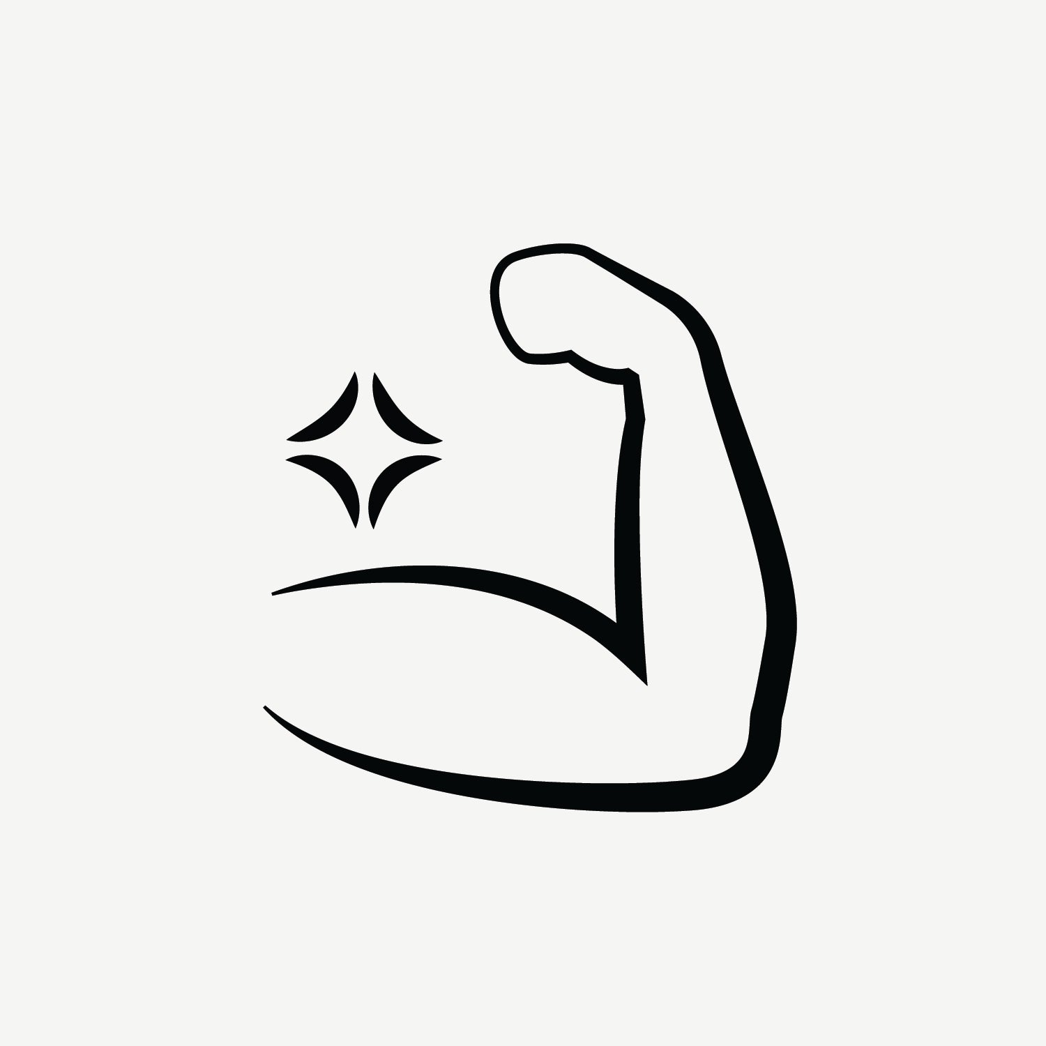 icône minimaliste d’un bras musclé avec une étincelle illustrant la force et la vitalité