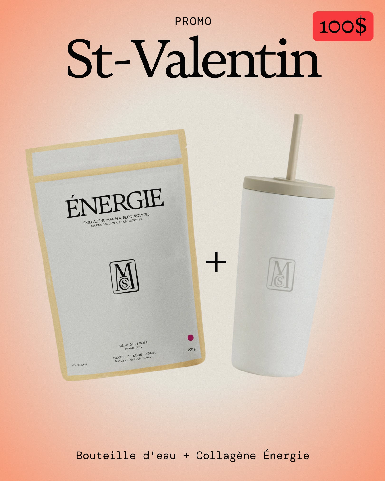Duo St-Valentin - collagène marin et électrolytes ÉNERGIE 400 g + gobelet