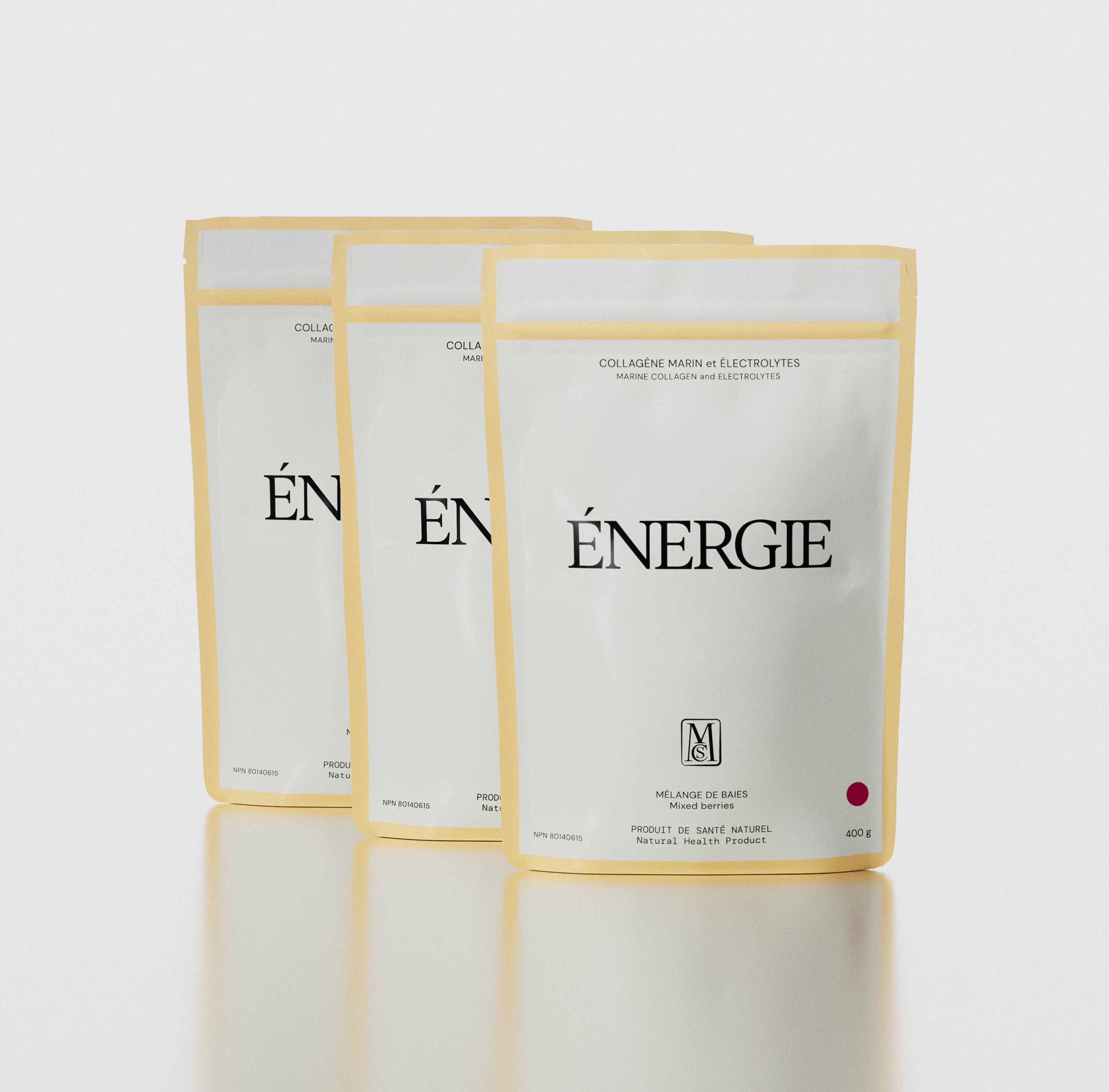 3 sacs de collagène marin et électrolytes ÉNERGIE - 3 x 400 g