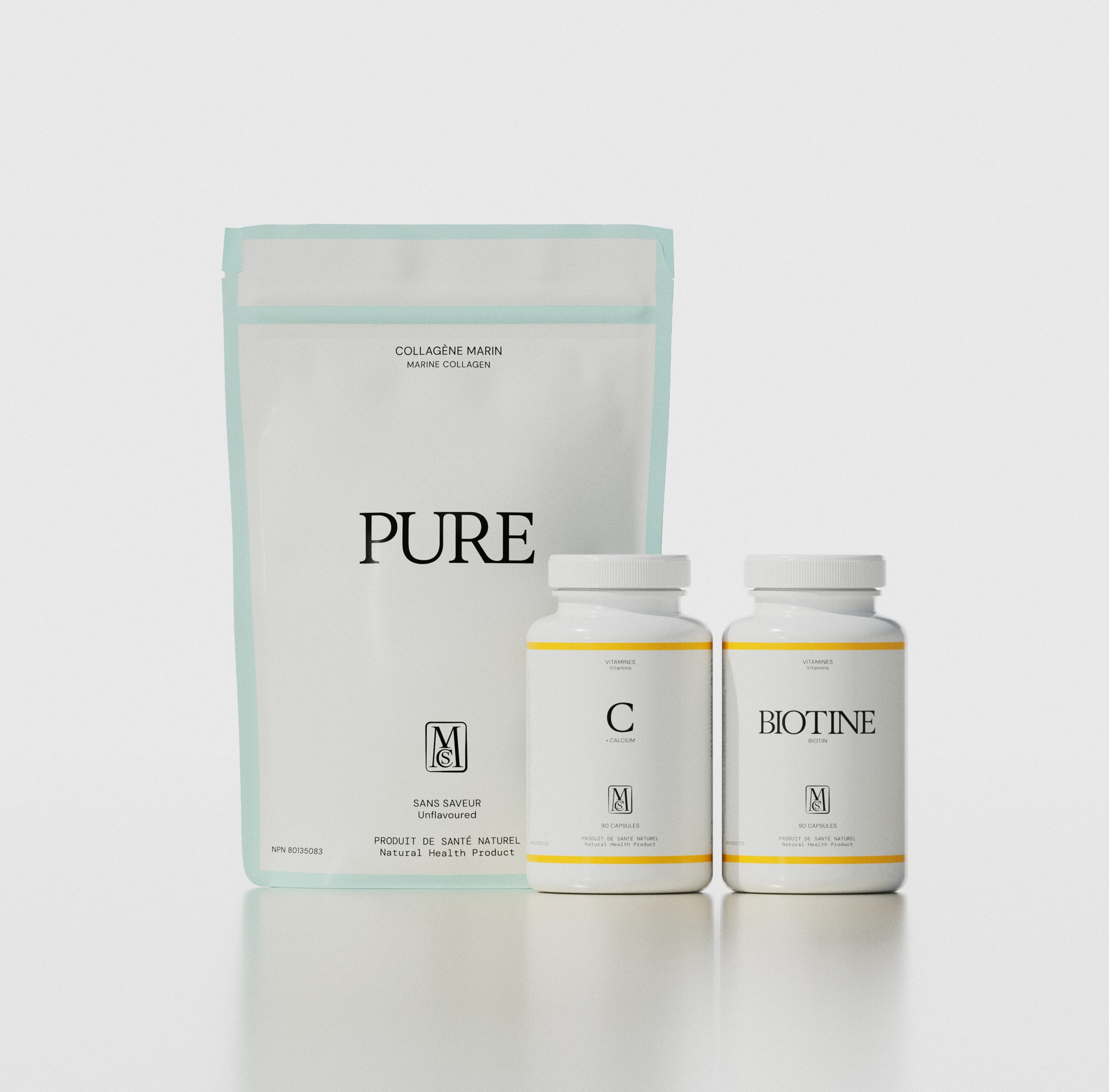 Trio Beauté - collagène marin PURE + vitamines C + biotine