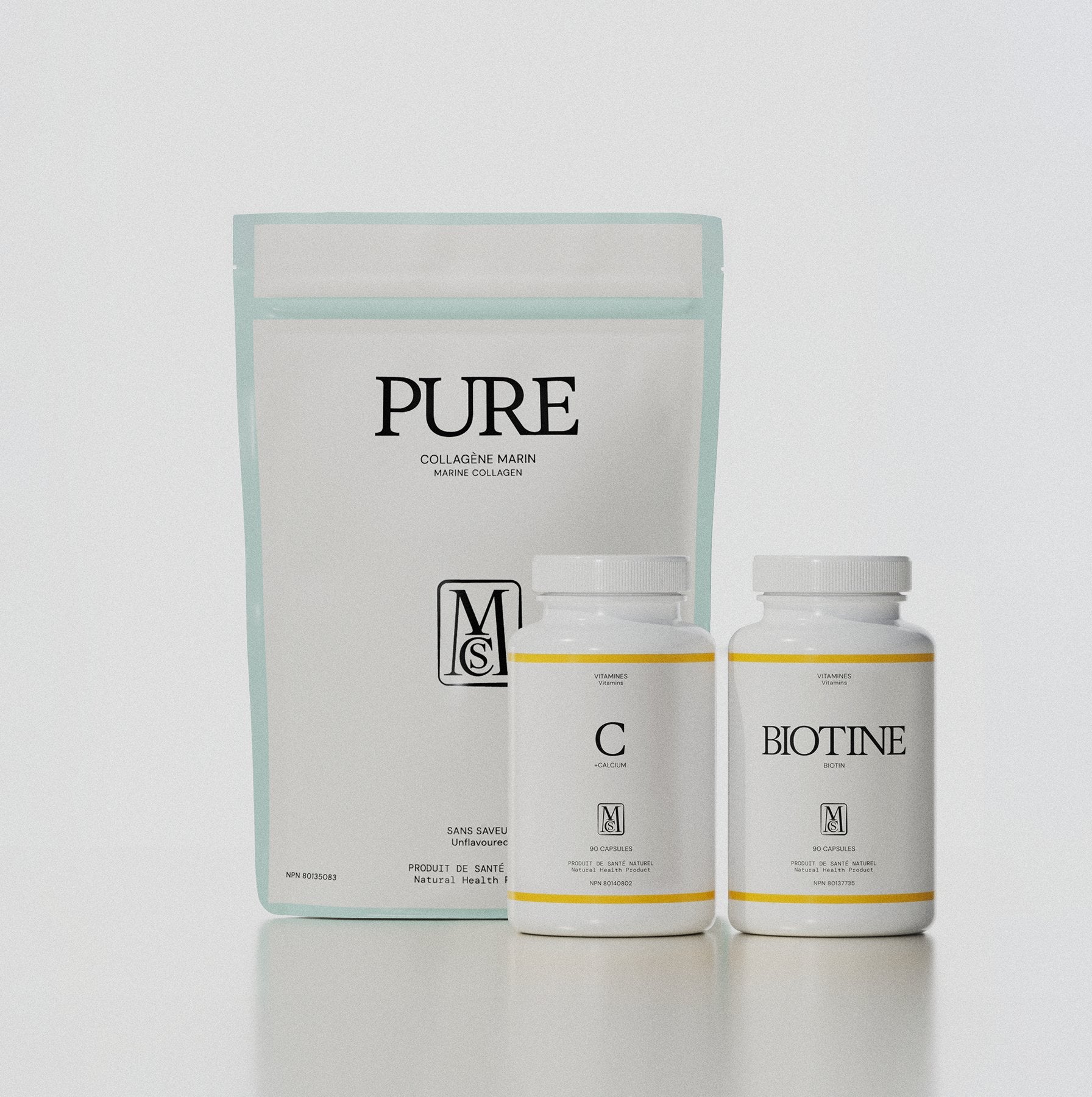 trio beauté mcs, collagène marin pure, vitamine c et biotine, compléments alimentaires naturels