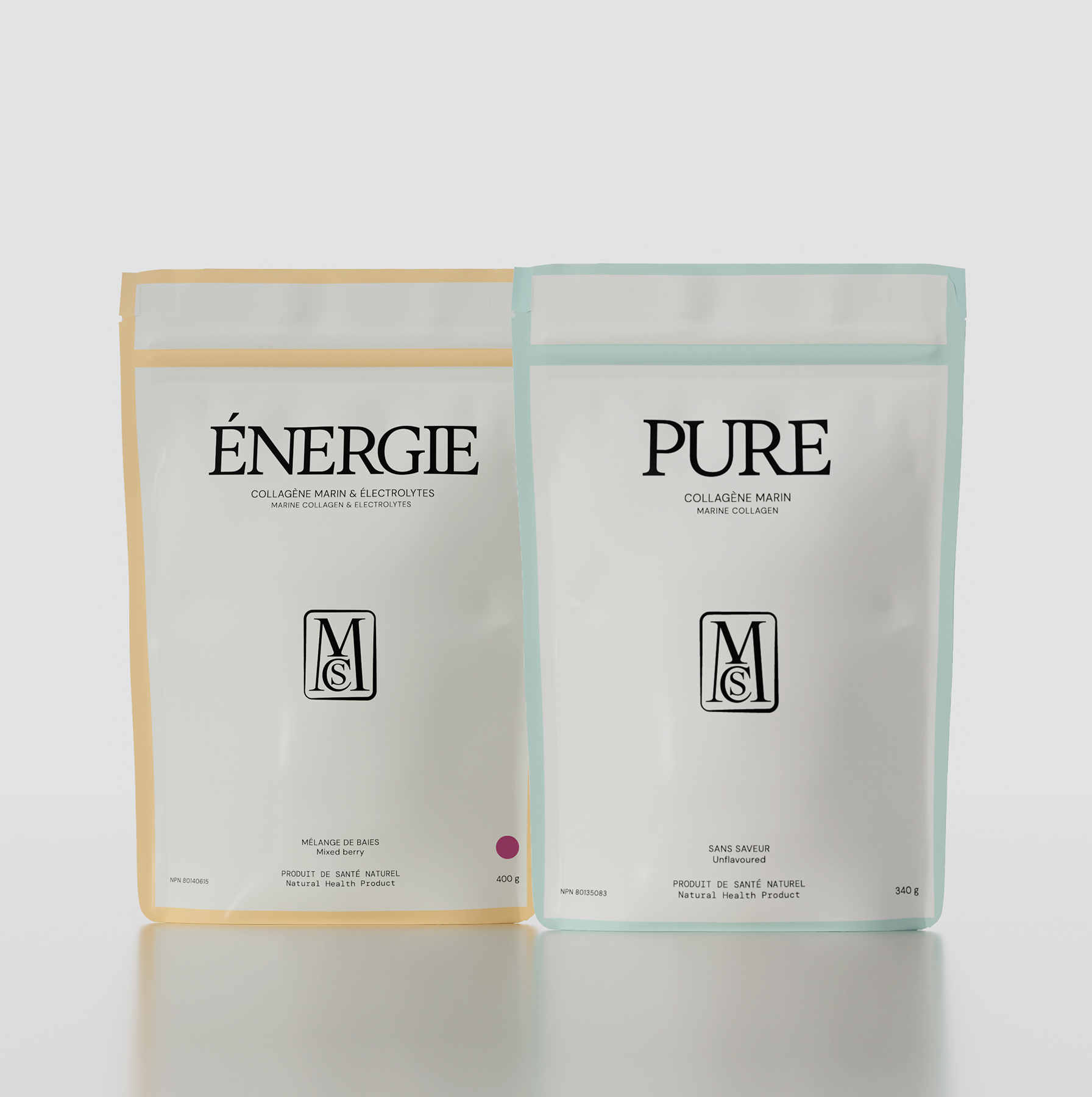 Coffret 4 : collagène marin PURE + collagène marin et électrolytes ÉNERGIE + sac fourre-tout