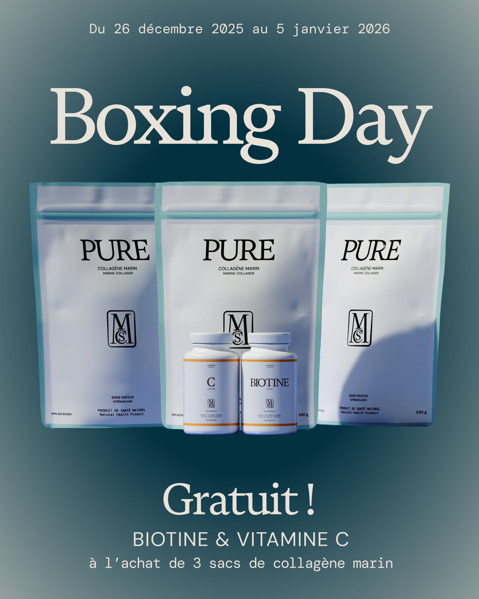 3 sacs de collagène marin PURE + biotine + vitamine c